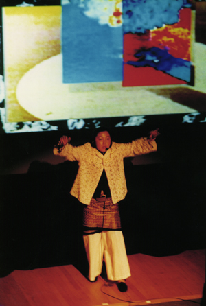 Hanachi Otani performing Ping-Bang using the YAMAHA Miburi suit